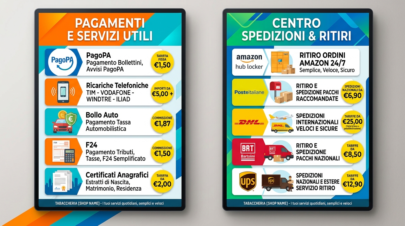 Grafica Doppia Bacheca Pagamenti e Centro Spedizioni