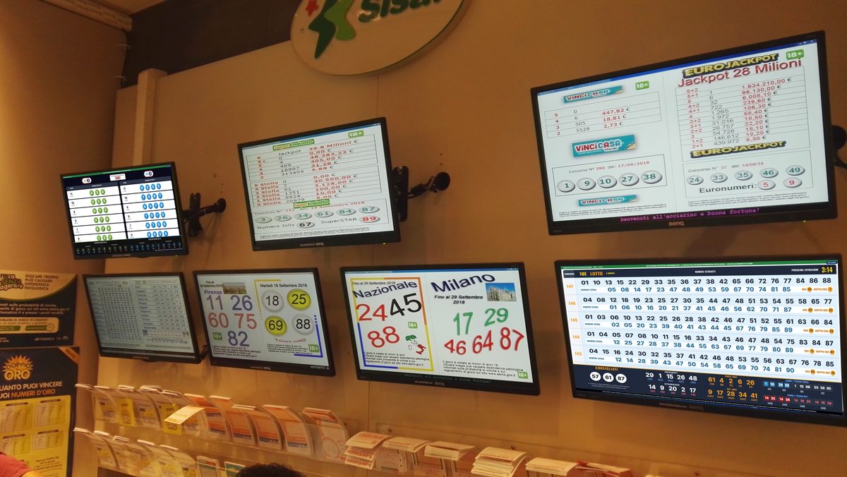 PC multimonitor con 7 schermi per ricevitoria tabaccheria