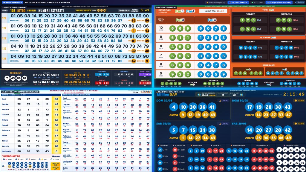 10eLotto 5 Plus - Divisione a 4 Schermate Solo Lottomatica su Maxischermo 55 Pollici