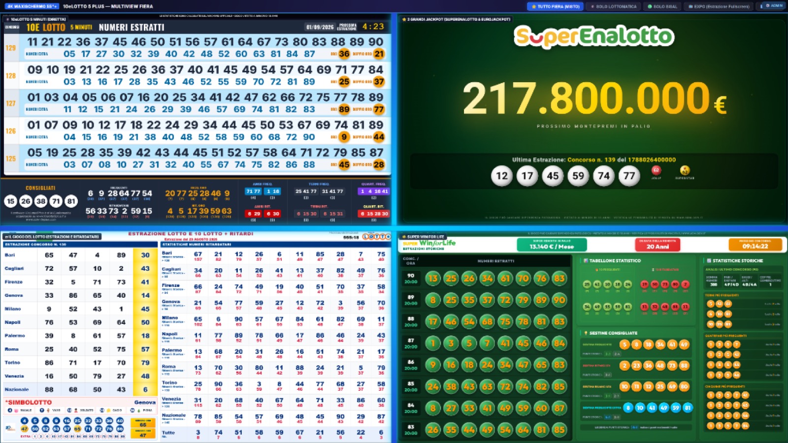 10eLotto 5 Plus - Modalità Mista Lottomatica e Sisal su Maxischermo 55 Pollici